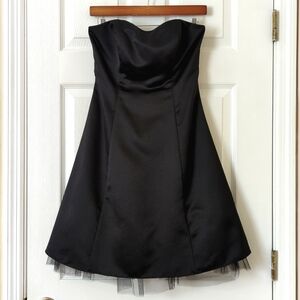 Jump Apparel Y2K Vintage Satin Tulle Hem Strapless A-Line Mini Dress Black 3/4